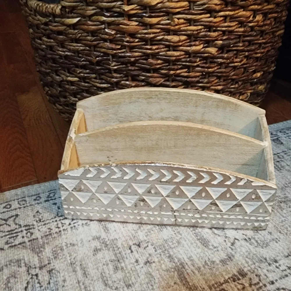Wood Hand Carved Mail Letter Desk Organizer India